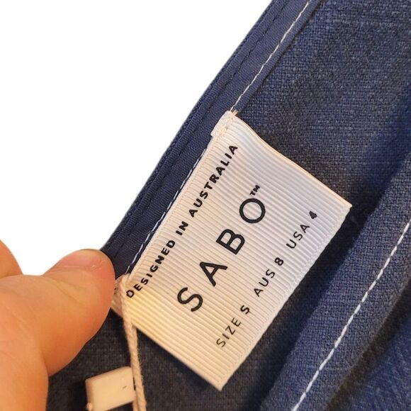 SABO Women's Blue Elixir Tie Strap Ramie Top Size US 4 NWT - Picture 4 of 8